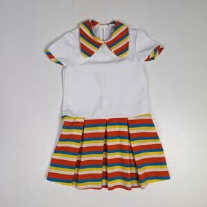 Vtg Dress Girls 70s Size 4T Stripe Retro School Drop Waist